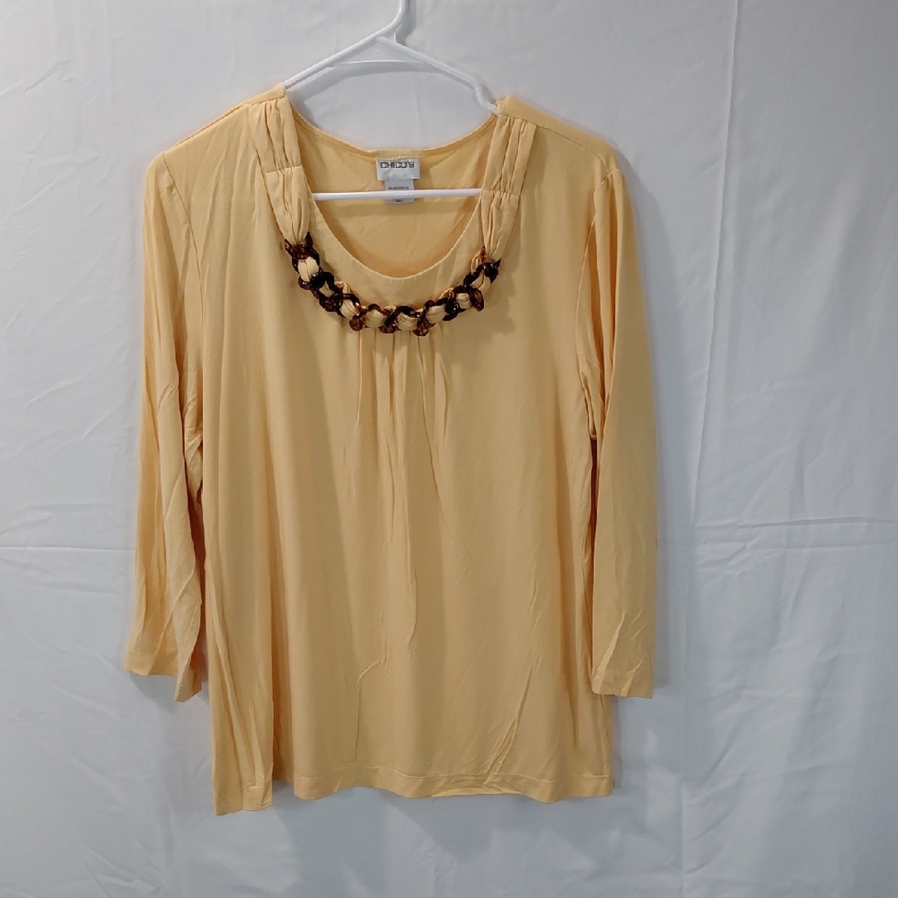 Chico's Soft Peach Long Sleeve Top with Chain-Link Trim Plus Size 2